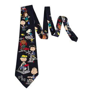 Peanuts Silk Necktie Tie "No Pain No Gain" Workout Navy Blue Charlie Brown